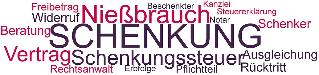 Schenkung, Rechtsanwalt Schenkungsrecht Bei einer Schenkung ist sowohl das zivilrechtliche Schenkungsrecht vom Rechtsanwalt zu beachten, als auch die Schenkungssteuer vom Steuerberater.